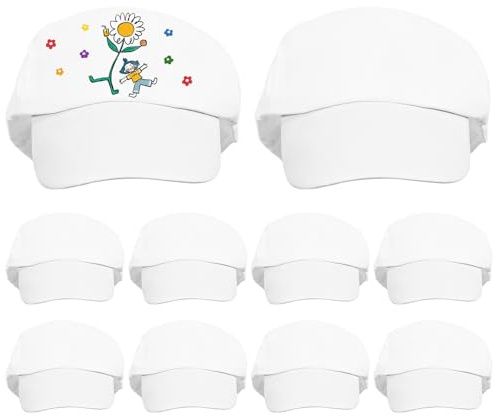 Angoily Kinder Schirmmütze Zum Bemalen 10Er Set Weiß Baumwolle Mit Uv-Schutz Kreative DIY Malhut Für Outdoor Aktivitäten Strand Party Und Bastelprojekte