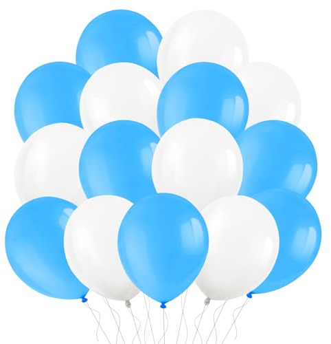 Luftballons Blau Weiß Hellblau, 100 Stück 12 zoll Metallic Blau Helium Ballon, Blaue Konfetti Ballons, Latex Ballons, für Geburtstag Hochzeit Baby Shower Bayern Party Oktoberfest Deko Bayrische Deko