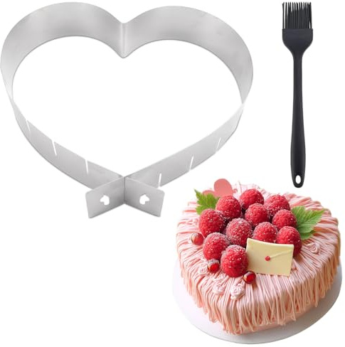 YICH Molde para hornear con forma de corazón, ajustable, sin fondo, forma de corazón, 14/16/19/21/24/27 cm, acero inoxidable, anillo para hornear tartas grande