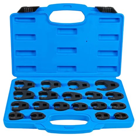 Jeu de 19 Clés à Cliquet,Clés à Col de Cygne en Acier CR-MO avec Entraînement 1/2 et 3/8 (8-32mm), Boîte de Rangement Portable pour Atelier & Réparation Automobile.