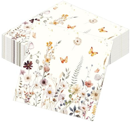Yomover 50 Stück Servietten Blumen, Papierservietten Wildblume Saugfähige Einweg Napkins, Blumen Tischdeko Für Geburtstag Partys Hochzeiten Kommunionen
