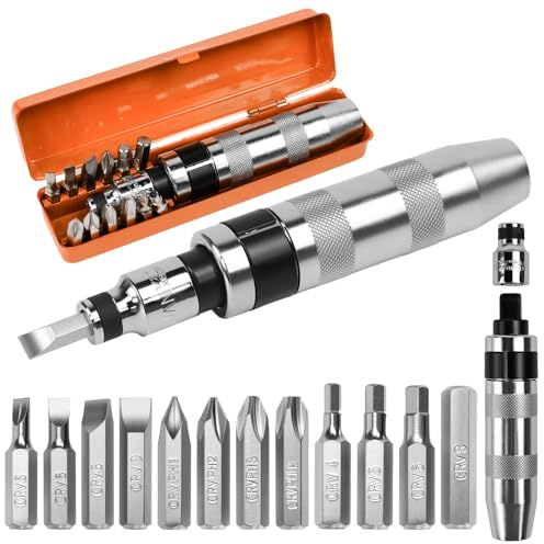 JNEYVIC 14 Pz Cacciavite a Percussione con 1/2 Avvitatore a Percussione, Adattatore per Vite e 12 Punte, Cacciavite Giravate ad Impatto Percussione Avvitatore a Percussione manuale Cacciavite Impatto