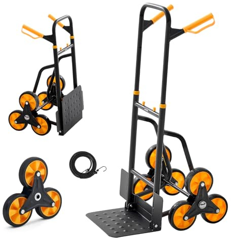 VEVOR Carretilla para Subir Escaleras Carga de 200 kg, Carro de Escalera Plegable con Asa Telescópica, 6 Ruedas y 2 Cuerdas Elásticas, para Transporte, Almacén, Centro Comercial, Mudanzas, Oficina