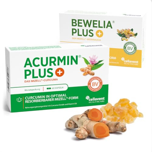 Kurkuma & Weihrauch Bundle - Acurmin PLUS mit hochbioverfügbarem Mizell Curcumin und Bewelia PLUS mit konzentrierten Boswelliasäuren inkl. AKBA, ergänzt mit Vitamin D3 & K2 in Premiumqualität