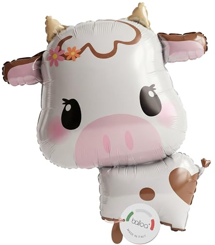 Balloa Uppblåsbar pallon XXL Happy Cow - Djurmotiv - Heliumballong - Djurballong - Tjurballong för barns födelsedag - Festdekoration - Blommor och ladugård - Födelsedagspresent