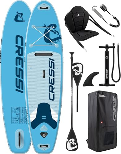 CRESSI dal 1946 - Ultra Isup/Kayak Set - Tavola Sup Gonfiabile Adulti Grande Stabilità e Resistenza Completa di Accessori Pagaia Pinna Pompa Laccio Borsa Zaino - 320x81x15 cm Max 130 kg