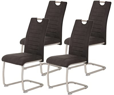 Hela Tische, 4er Set Esszimmerstuhl Ulla, Bezug Microfaser Vintage-Optik Anthrazit, Metallgest. Rundrohr Edelstahl (echt)