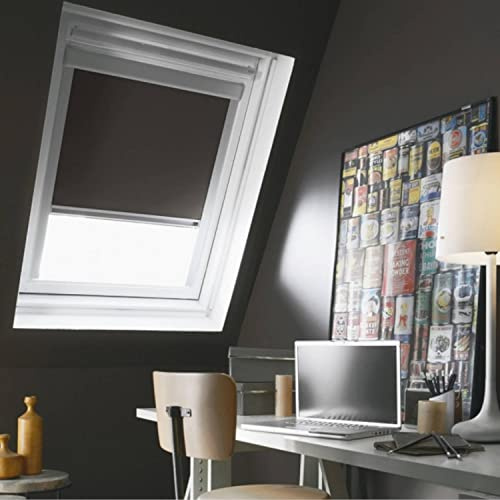 MADECOSTORE Store de Toit Enrouleur Compatible Velux® - Gris Anthracite - L61 x H74cm Modèle M04 - Cadre Alu
