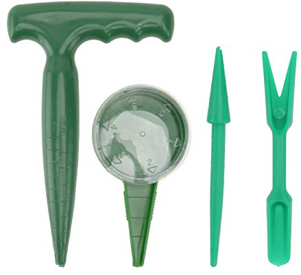 Yardwe 4 Pack Mini Gartenwerkzeug Set Zwiebelpflanzer- Gartenpflanze Blumensamen Dispenser, Saatgut, Gartensämlinge Dibber und Widger für Gartengewächshaus