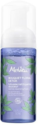 Melvita, Mousse nettoyante douce et détoxifiante pour le visage, enrichie en thé vert et fleur d'oranger, équilibre naturel de la peau, format pratique 50 ml, Gamme Bouquet Floral