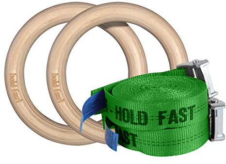 hold fast Gym Rings Holz inkl. Verstellbarer Gurte, Turnringe für Crossfit, Fitness, Turnen, Training