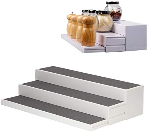 Cikonielf Estante De Especias Expandible De 3 Niveles Estante De Escalón Organizador De Especias Para Encimera De Cocina Tarros De Varios Tamaños Latas Guardar Alimentos Enlatados
