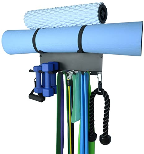 Multi-Purpose Gym Storage Rack Resistance Bands Holder Home Gym Accessories Storage Fitness Bands Rack Heavy Duty Hooks for Resistance Bands, Straps, Jump Ropes, Foam Rollers, Chains