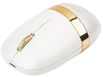 Azio IZO Wireless Optical Mouse - Bluetooth 3.0 & 5.0/2.4G RF-USB, Ambidextrous Design, PixArt PAW3212 Sensor, 1000/1600/2400 DPI, Rechargeable, White & Gold - PC & Mac, White Blossom (IM103)