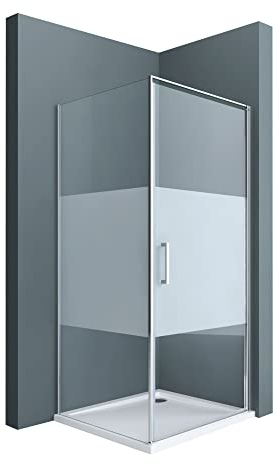 doporro Box Doccia Angolare 90x90 cm con Porta Battente Vetro Temperato 8mm Anticalcare Parzialmente Satinato, Profilo in Alluminio Cromato e Piatto Doccia Incluso – Ravenna36MS