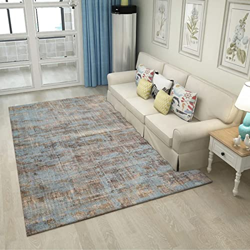 Rururug Designer Teppich Quadratisch Kurzflor Moderner Orientteppich Klassisch Gemustert Ornamente für Wohnzimmer Schlafzimmer Kinderzimmer, abstrakt beunruhigt blau-braun 200 x 200 cm