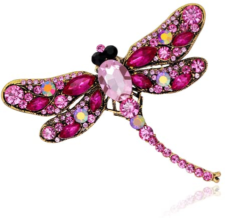 Tanduaji Damen Brosche Vintage Libelle Vergoldet Modeschmuck Rosa