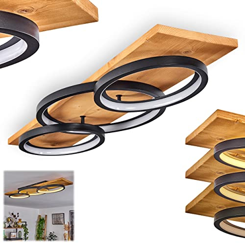 HOFSTEIN LED Deckenleuchte Pompu, dimmbare Deckenlampe aus Metall/Holz/Kunststoff in Schwarz/Natur/Weiß, moderne Leuchte über herkömmlichen Lichtschalter dimmbar, LED 30 Watt, 3000 Kelvin, 3500 Lumen