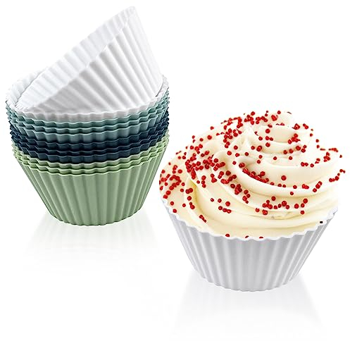Fousenuk Set di 12 Stampi in Silicone per Dolci, Antiaderenti Stampo Muffin, Riutilizzabili Mini Pirottini Muffin, Teglia Cupcake, Stampini Silicone per Ciambelle, Pastichieria, Budini (4 Colori)