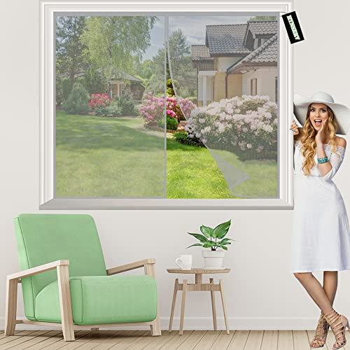 Insektenschutz Rollo FüR Fenster 140x175cm Grau Insektengitter Lamellenvorhang Magnetvorhang mit Klettband Magnete Automatisch schließen Kinderleichte Montage