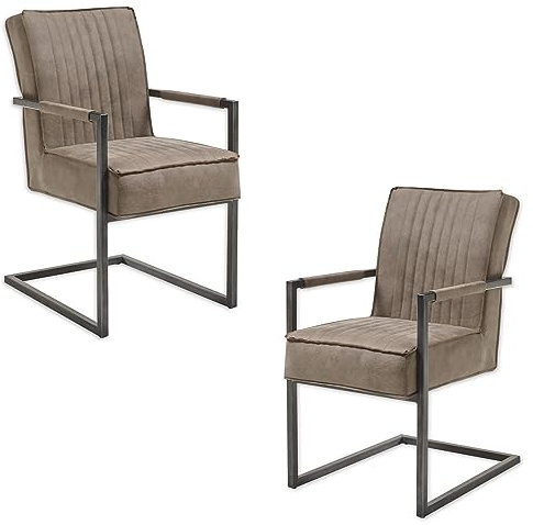 LINDA Schwingstuhl 2er Set mit schwarzem Metallgestell und Microfaser Bezug, Taupe - Bequemer Freischwinger Stuhl für Esszimmer & Küche - 51,5 x 92 x 70 cm (B/H/T)