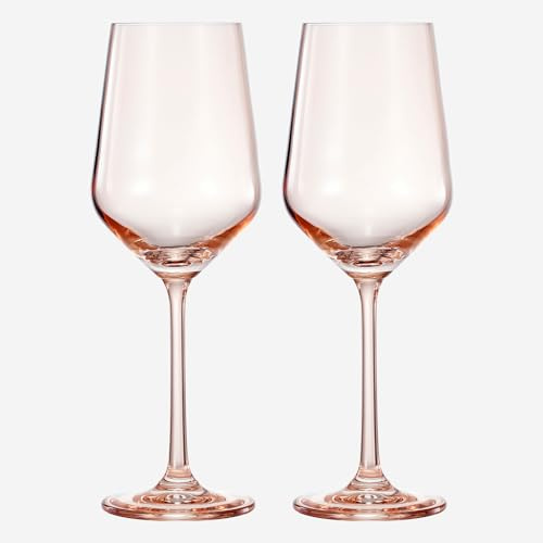 Khen Colored Crystal Wine Glass | Set of 2 | Large Stemmed 12 oz Glasses, Great for all Occasions & Special Celebrations Italian Style Tall Drinkware for Red & White, Dinner Glassware (Light Pink)