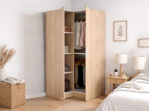 Dmora Guardaroba 2 Ante Elgon 92.5x184h cm Marrone Rovere Appendiabiti 4 Ripiani, Armadio Camera da Letto 2 Ante