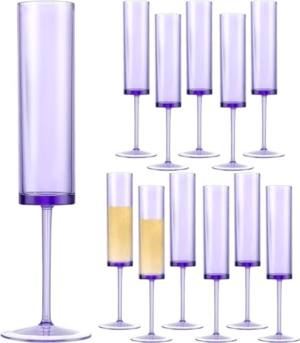SHIQIKEJIPTY Acrylic Champagne Flutes 5.4 OZ Square Champagne Glasses Stemmed Coupes Reusable Wedding Toasting Glasses Rose Bride Wine Glasses For Birthday Party Wedding (Purple, 12 Pack)