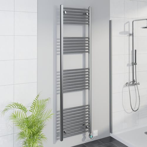 Warmehaus WiFi Electric Bathroom Straight Radiator Timer 1800x500mm Chrome | Thermostatic, Smart LCD Display, Child Lock, T Piece, Prefilled, Electric Heated Towel Rail Warmer, Energy Efficient