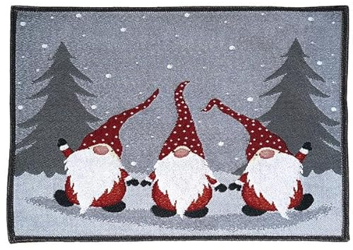 2er Set Tischset Mitteldecke Tischläufer Gobelin Winter Weihnachten Verschiedene Motive Baumwollmischung (3 Wichtel)