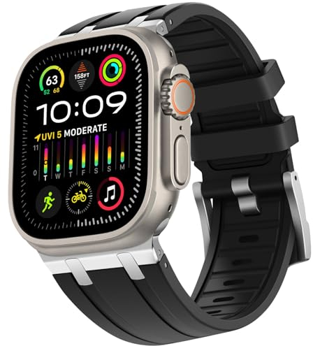HITZEE Compatible con Correa Apple Watch Ultra 49/46/45/44/42mm, Correas de Silicona con Adaptador de Acero Inoxidable Diseñadas para Apple Watch Ultra 2 Ultra Serie 10 9 8 7 SE 6 5 4 3 2, Negro