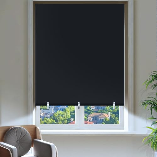 Hezbjiti Blackout Shades for Indoor Windows, Portable Blackout Curtains No Drilling or Tools, UV Protection, Temporary Window Roller Shades for Home, Office, Bedroom, Door (36 W*72 H, Black)
