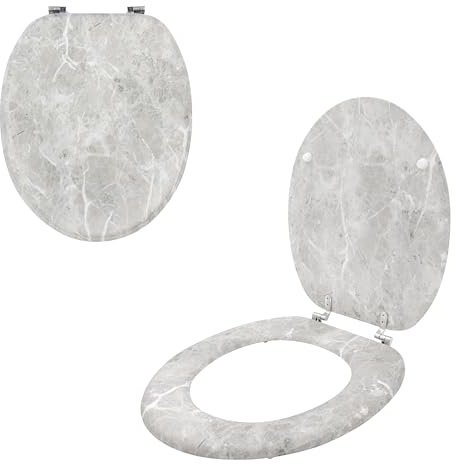 Anika 92549 Grey Marble Effect Toilet Seat/Chrome Hinges/Easy Installation / 43cm x 37.5cm