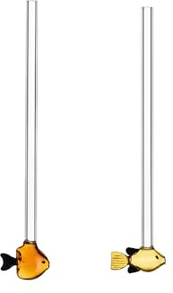 Ichendorf Milano Set di 2 Cannucce Pesci Arancione e Ambra | Collezione Marine Garden | H 20 cm | Vetro Borosilicato | Fatto a Mano