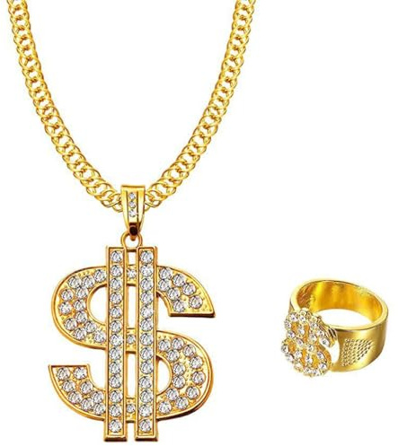 Kawailay Dollar Sign Necklace Ring Hip Hop Dollar Necklace Punk Biker Rock Pendant Necklace for Men Women - Style 1