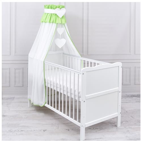 Generisch Baby Delux Babybett Himmel Betthimmel Chiffon Baldachin für Babybett Kinderbett Wiege Stubenwagen Himmelstange Applikationen Herz Deko (Grün, ohne Himmelstange)