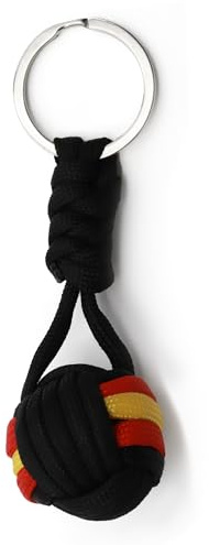 AUTOZOCO Llavero bola de cuerda bandera España, patriótico español, Llavero con bola de nylon, bandera de España, 3.5 cm, Negro, Nylon
