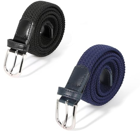 AnJuHoPa stretchbälte flätat elastiskt hållbart bälte nickelfritt spänne tygbälte tillverkat av ekologiskt testat material unisex bälte, Marin- och svart, 3.0w*Length100cm