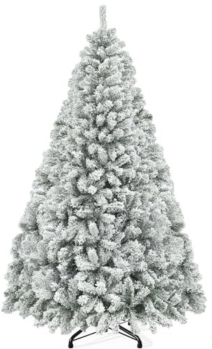 YITAHOME 6ft Artificial Christmas Tree, Full Snow Flocked Pine Tree with 880 Flocked Tips, Foldable Metal Frame & Metal Stand, Easy Assembly Pop Up Christmas Tree for Home Party, 182 x Φ95cm
