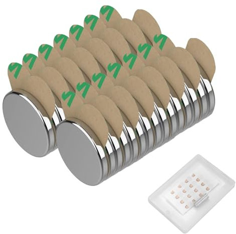 30 mini magneti al neodimio autoadesivi, piatti 8 x 8 x 1 mm, magnetici rotondi per lavagna, frigorifero, foto, armadio da cucina