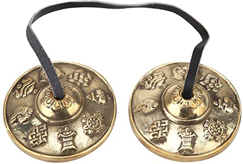 Platillos Tibetanos Tingsha, Campanas de Latón para Meditación, Accesorio de Meditación Hecho a Mano para Curación Espiritual, Atención Plena, Yoga, (Patrones auspiciosos)