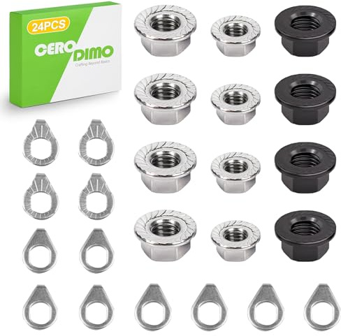 CeroDimo 24PCS Bike Axle Nut and Safety Washer Kit, M8 M9.5 M10 Bicycle Replacement Parts for Front and Rear Wheels, Fits Mountain and Road Bikes