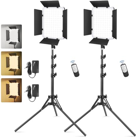 2-Pack LED Videolicht Bi Color, Foccalli Fotografie Studiolicht Dauerlicht Videoleuchte mit Remote Dimmbare 2700-6500K und Helligkeit von 10-100% für Aufnahme Studio Streaming YouTube TikTok