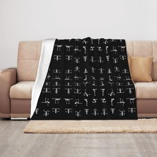 KLMELLMDE Flanell-Decke mit Totenkopf-Motiv, Yoga-Decke, 127 x 101,6 cm, tragbare Reisedecke, Mädchen, Jungen, Frauen, Männer, Geschenk, multifunktionale Decke