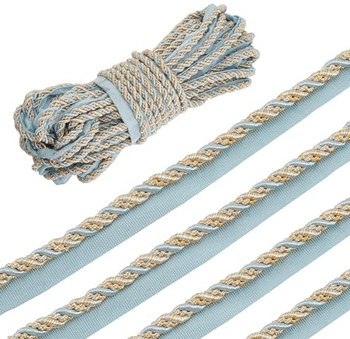 PH PandaHall 12.5m Twist Lip Cord Trim Sewing Cord Trim 17mm Wide Twist Cord Trim Ribbon Blue Upholstery Trim Piping Edge Trim with Cord Rope for Pillow Curtain Sofa Home DIY Crafts
