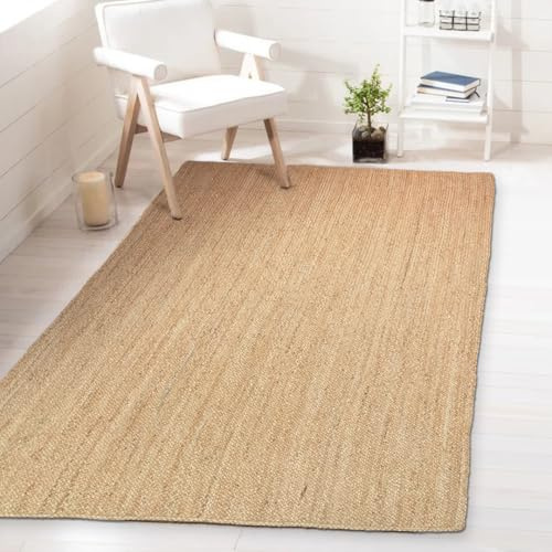 Chardin home Hand Woven Natural Jute Braided Area Rug – 5x8 Feet Rectangle | Vintage Boho Reversible Rug for Living Room, Bedroom, Dining Area, Entryway | Farmhouse Natural Fiber Floor Covering