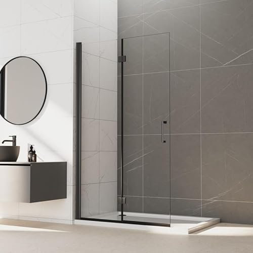 Goezes Duschwand Walk-In Dusche 116x195cm Faltbar Schwarz Duschwand, Walk-in Glas Duschabtrennung Duschtür Walk in Falttür, Duschtrennwand aus 6mm ESG Sicherheitsglas mit Nano beschichtung