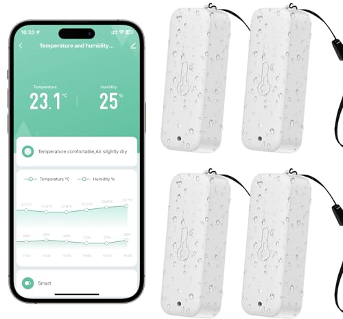 WIOONI WLAN Hygrometer Thermometer Innen Außen, WiFi Thermometer mit Remote-App-Benachrichtigungsalarm, Mini Außenthermometer für Gewächshaus Babyzimmer Keller Inkubator, Kompatibel Alexa, 4 Pack