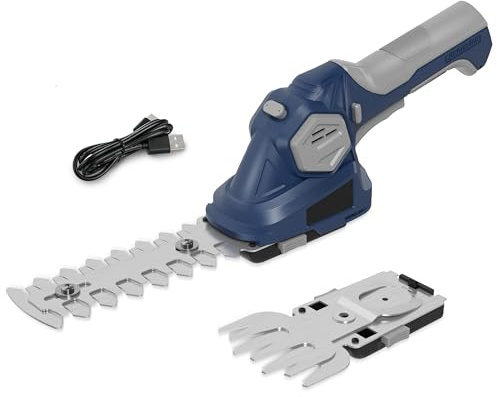 HeroJet Gartenschere Akku, 2-in-1 Handliche Heckenschere Rasenschere 4V, 2000 mAh, Handheld Akku Grasschere und Strauchschere, Strauchschere 12 cm/Gartenschere 7,6 cm