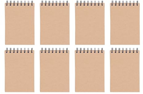 OFFICER PRODUCTS Journal Spiral-Notizblock Klein / A6 Liniert Kraft Cover/ 8er Packung / 80 Blatt pro Block/Mini Notizbuch/Spiralblock Collegeblock/mit Spiralbindung/Schulblock Schreibblock
